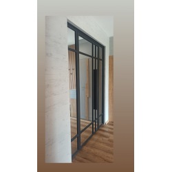 Glass wall with pivot door...